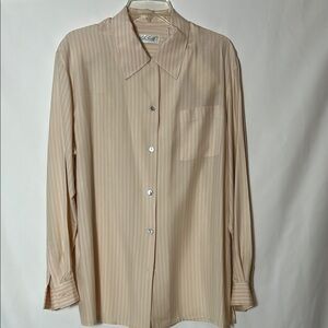 Lord & Taylor Women’s Size 14 Silk Button Front Pink White Striped Blouse
